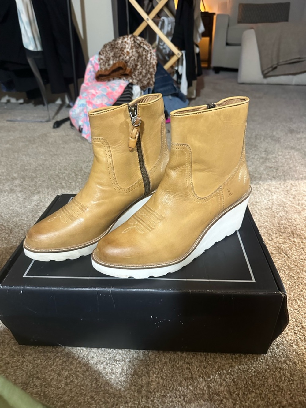 Lucchese Leather Wedge Ankle Boots with Side Zip